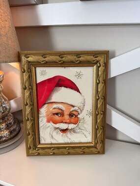 Vintage Santa Claus Framed Art Print Gold Frame Christmas Holiday Decor